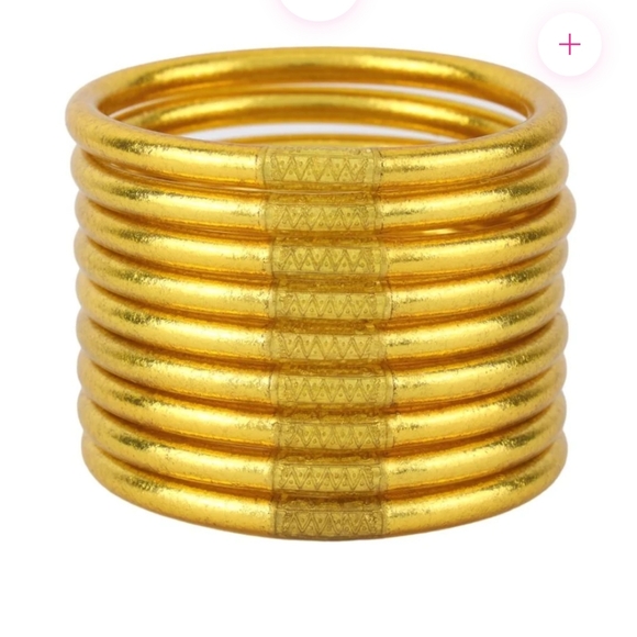 COPY - BuDha Girl Serenity Prayer Bangles in Gold - Full Set w Box small - Picture 1 of 5